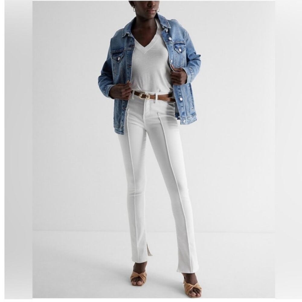 Express Women's Mid Rise‎ White Pintuck Skyscraper Jeans Size 14R
